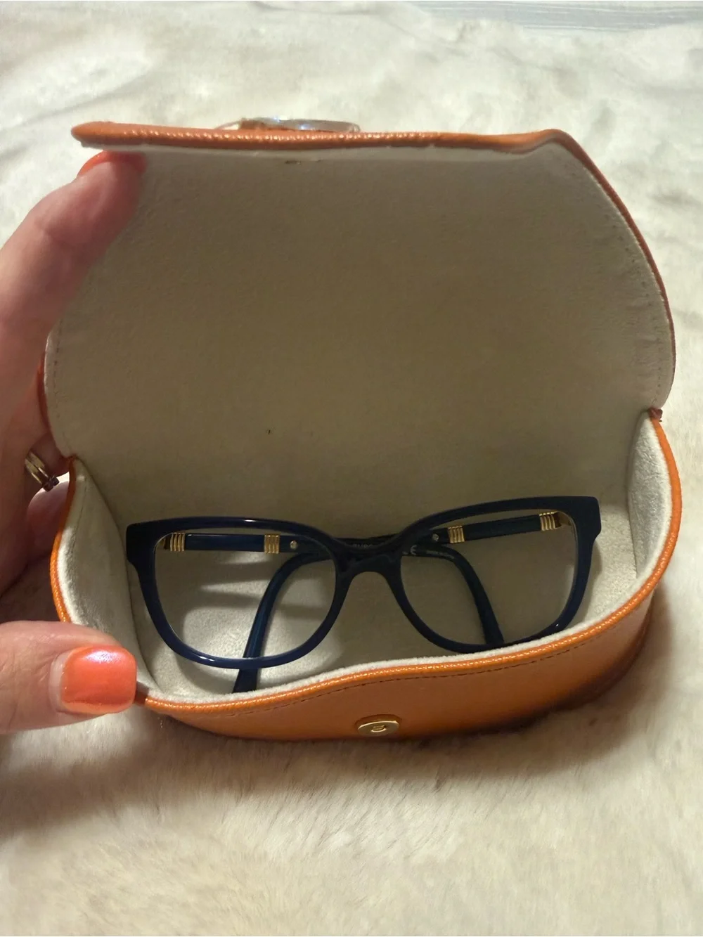 Tory Burch Navy Cat-Eye Glasses with Orange Logo Case